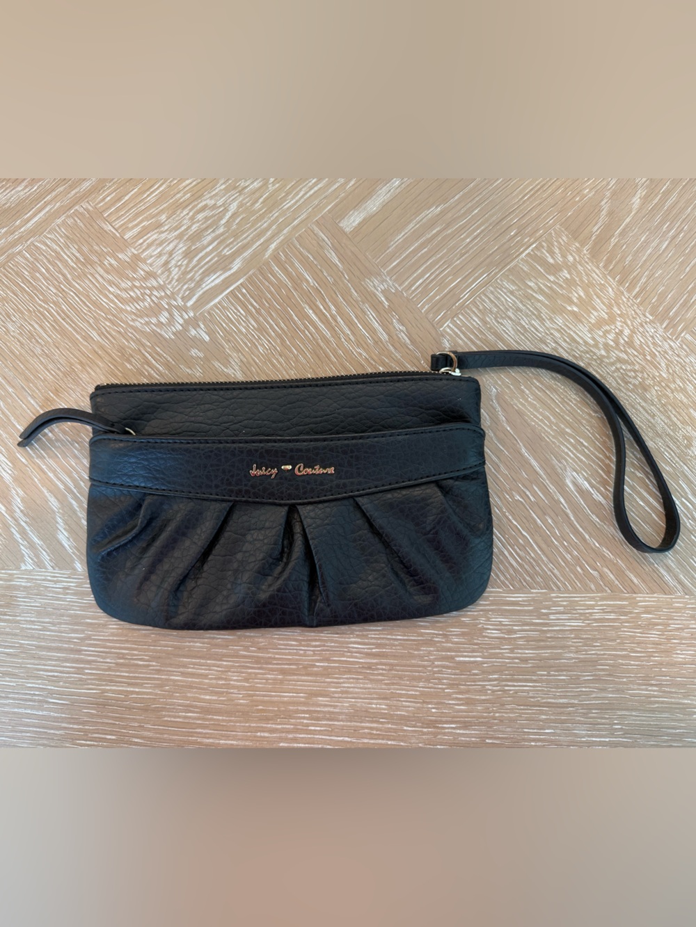 Juicy Couture Black Pleated Wristlet Clutch